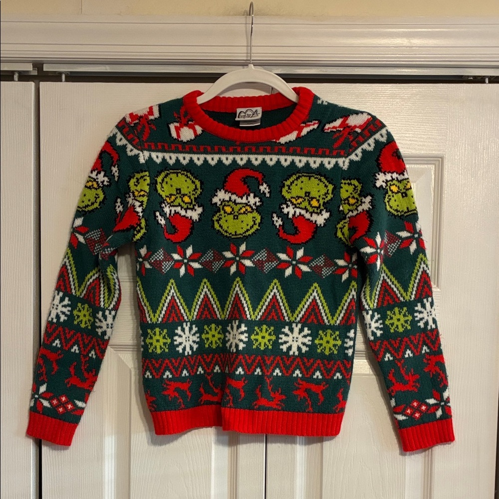 Dr. Seuss Festive Grinch Kids Sweater - Red and Green